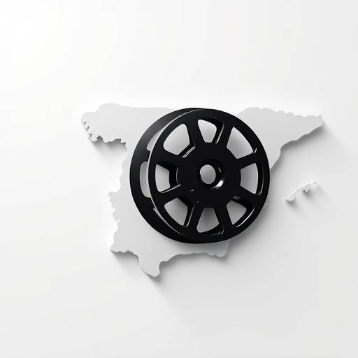 Logotipo de Localizaciones Exquisitas S.A. - Un carrete de película estilizado sobre un mapa de España.