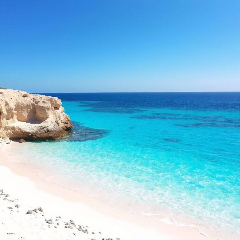 Playa de arena blanca con aguas turquesas en Formentera.